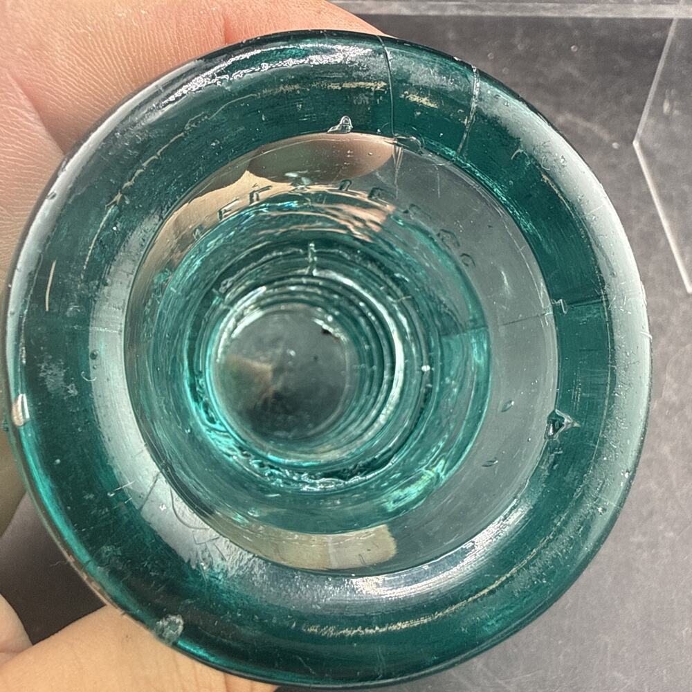 Vintage AM Tel & Tel Co 38 Aqua Glass Threaded Telegraph Telephone Insulator - Picture 6 of 8